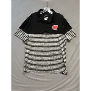 Wisconsin Badgers Shirt Mens L Gray Black Stripped Color Block Polo Fanatics